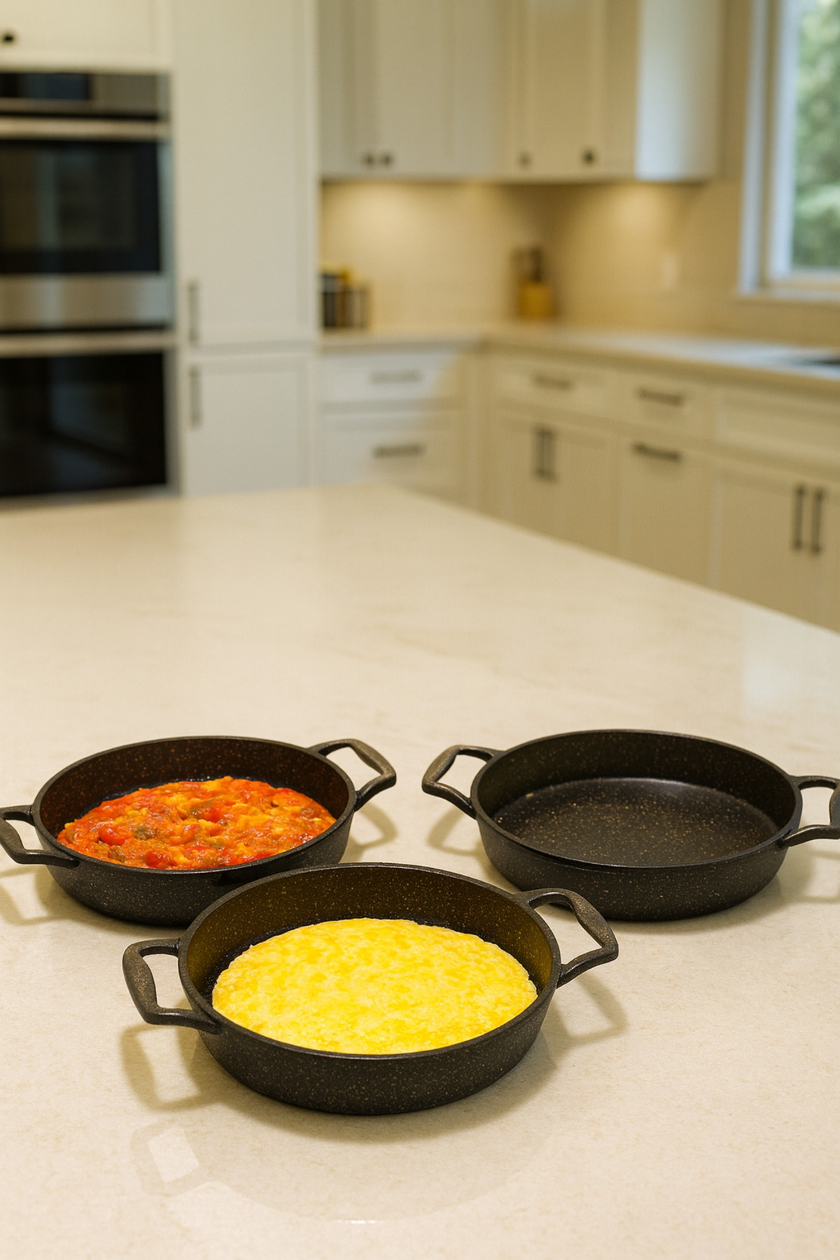 LinkaHome 3 Lü Döküm Granit Sahan Seti Tava Seti 18/20/22 Cm