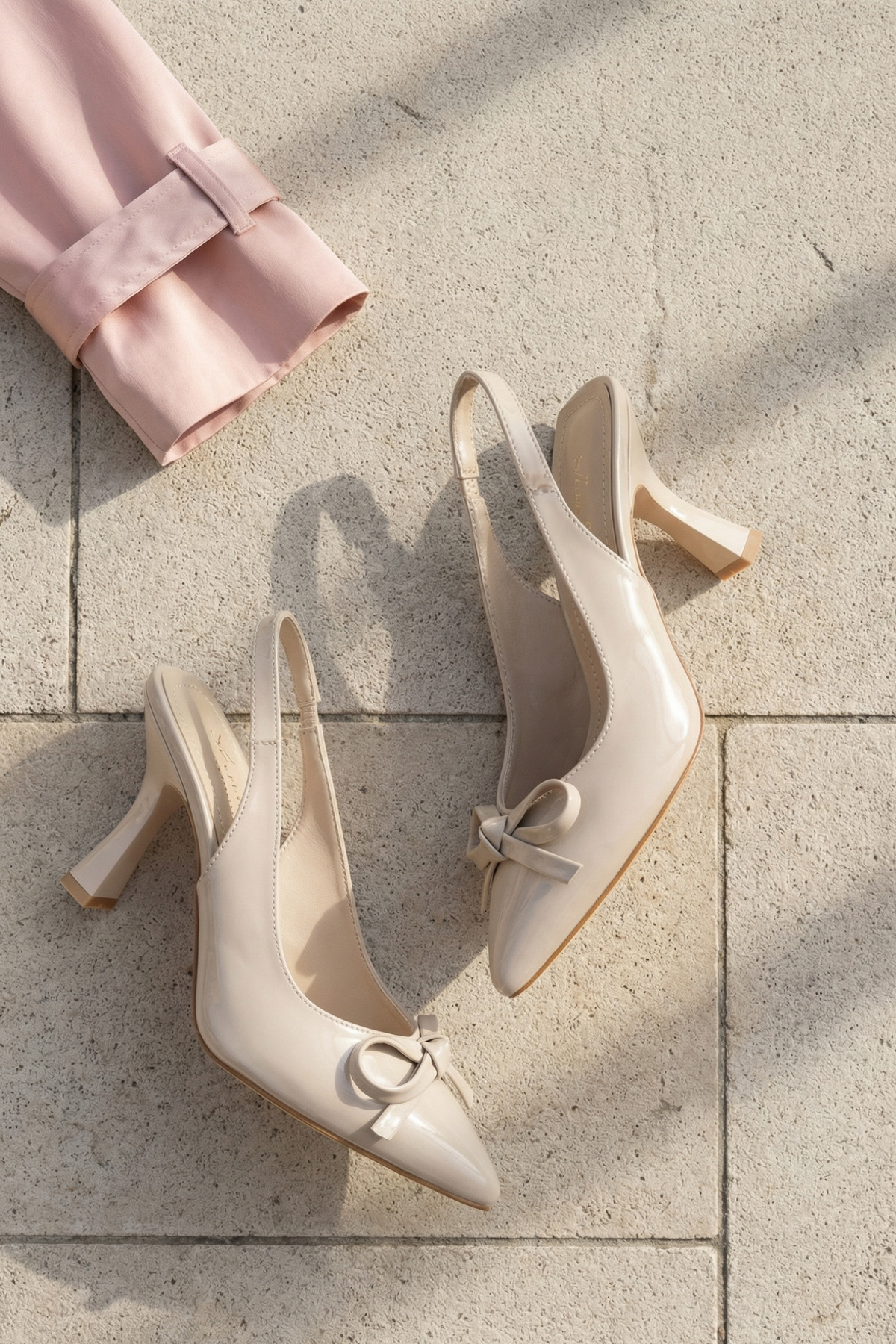 Brielfy  Beryls Kadın Ince Papyon Fiyonklu Sivri Uçlu Topuklu Yaz Ayakkabı Bej - Görsel 6