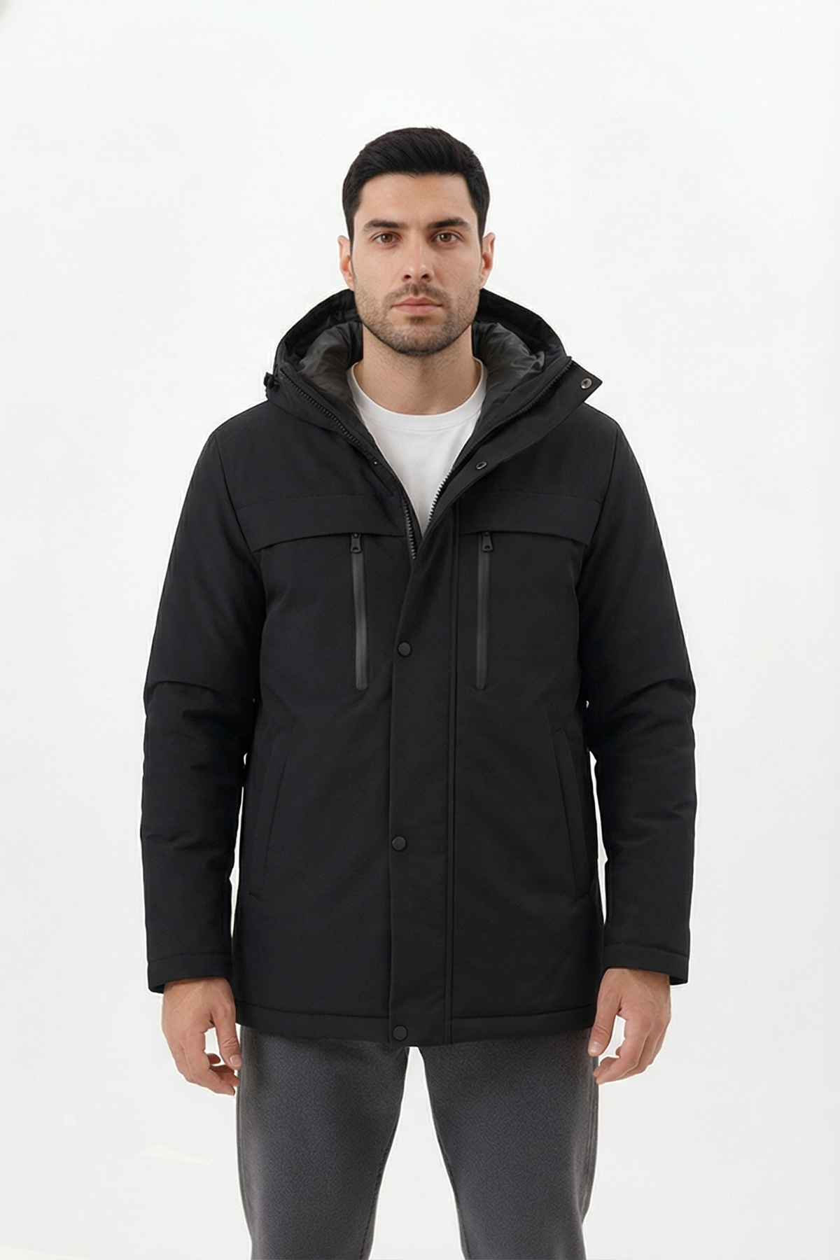 D1fference  Erkek Kışlık Parka Sıcak Tutan Dolgu Kalın İç Astarlı Su İtici Rüzgar Geçirmez Kapüşonlu Parka Mont