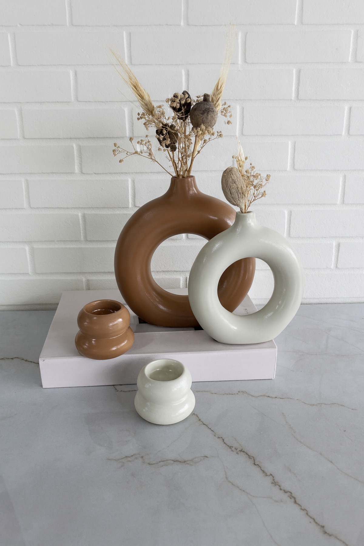 Decorative Bohemian Style Ring Vase and Tealight Decorative Candle Holder Set Trinket