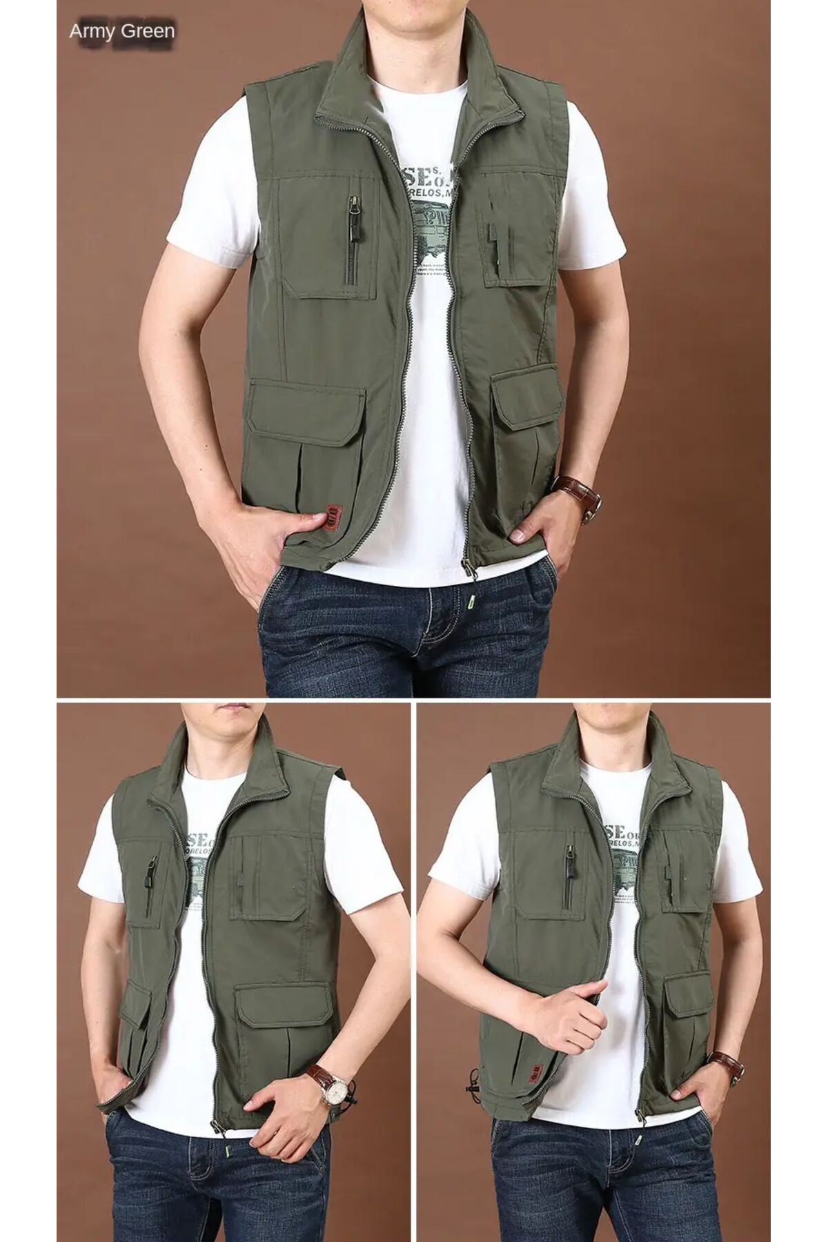 çaymekani  Fermuarlı Erkek Yelek Çok Cepli Avcı Yelek - Görsel 5