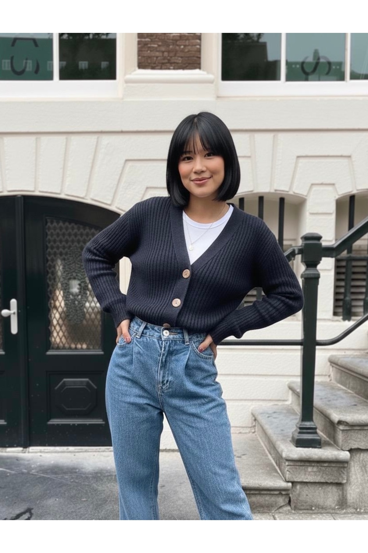 YUGA KNİTTİNG  KADIN BASIC SELANİK ÖRGÜ DÜĞME DETAYLI HIRKA - Görsel 3