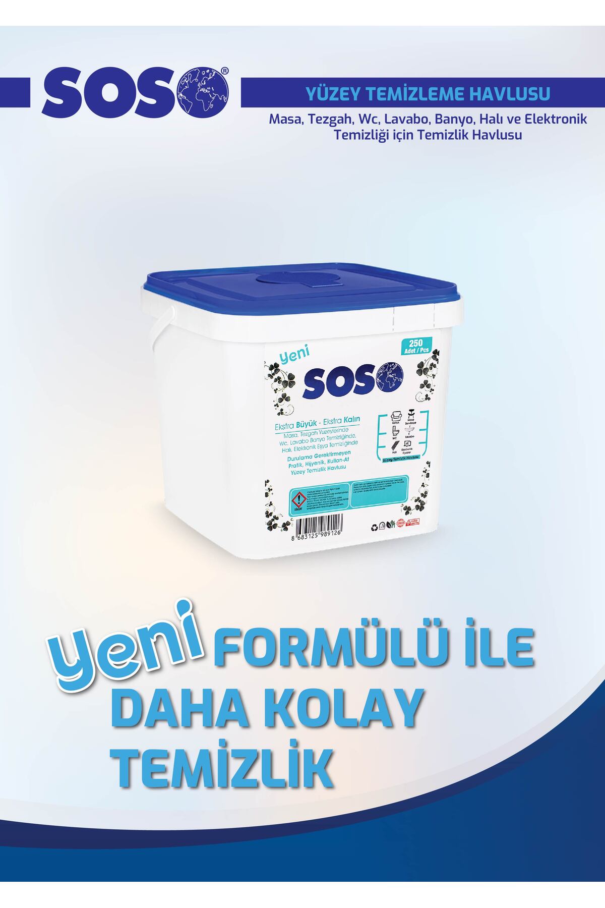 SOSOmarket SPTRNS 1 adet X 250 Yaprak - Soso Kova Beyaz Sabun Kokulu Sirkeli Karbonatlı Yüzey (10304) Temizle fotoğrafı 3 (önizleme)