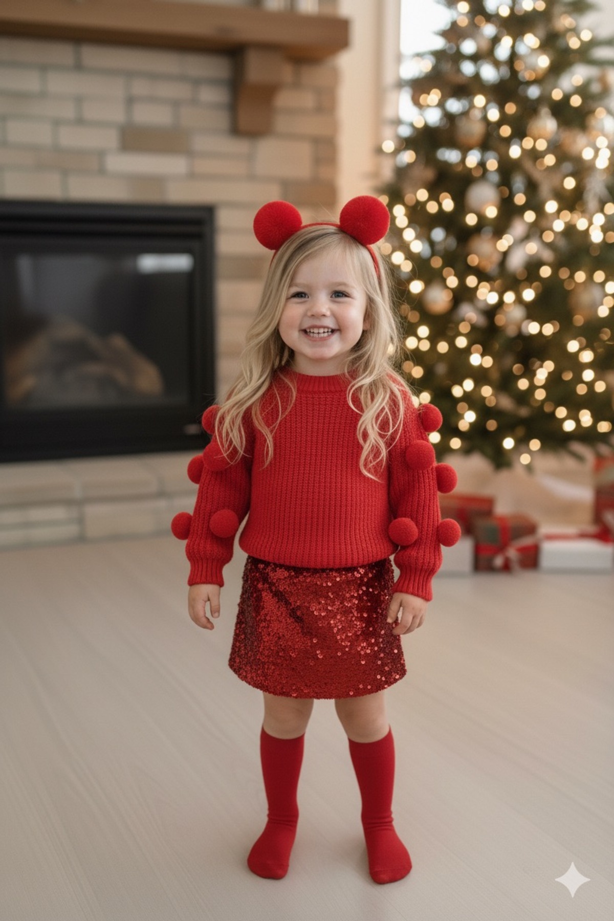 TREND NATURAL Kız Çocuk Bebek Kırmızı Ponponlu Kazak &Pullu Etek &Toka&Çorap Takım 6Ay-8Yaş fotoğrafı 4 (önizleme)