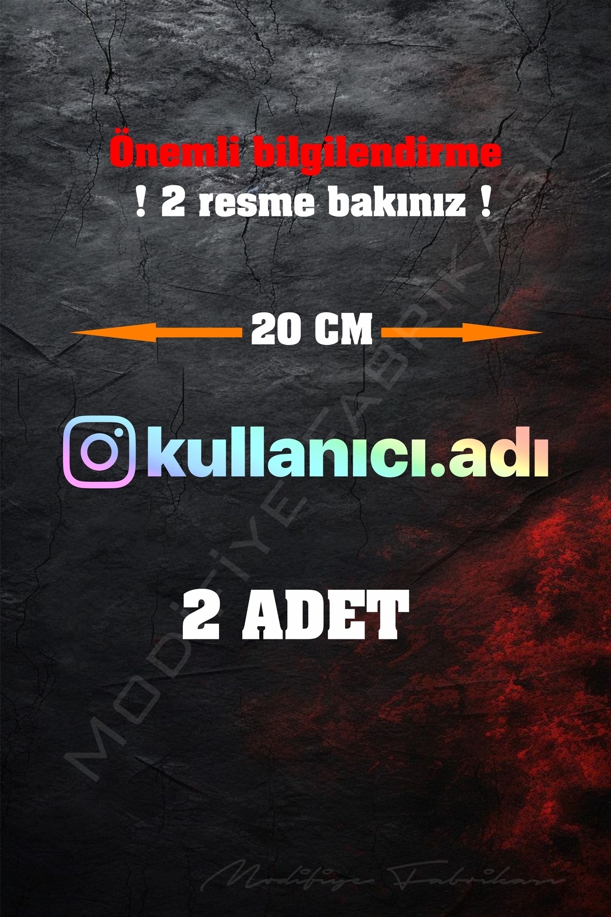 Modifiye Fabrikası Instagram Logolu Kullanıcı Adı - 20 Cm Folyo Sticker - Hologram - sadece KULLANICI ADINIZI yazınız