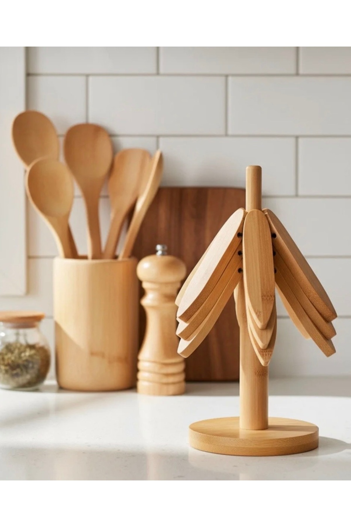 Rembox Dekoratif Bambu Katlanır Nihale Seti 3’lü – Isıya Dayanıklı Ahşap Nihale, Ağaç Görünümlü