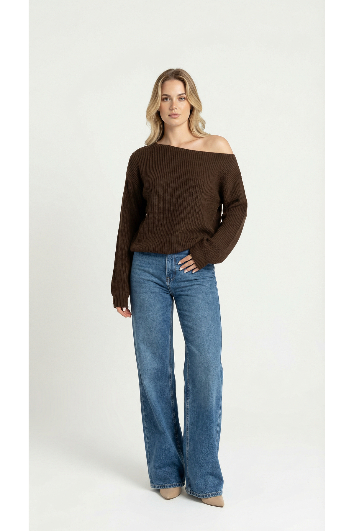 peri tower  YENİ ÜRÜN Omuz Açık Salaş Fit Triko Kazak 0055 - Görsel 3