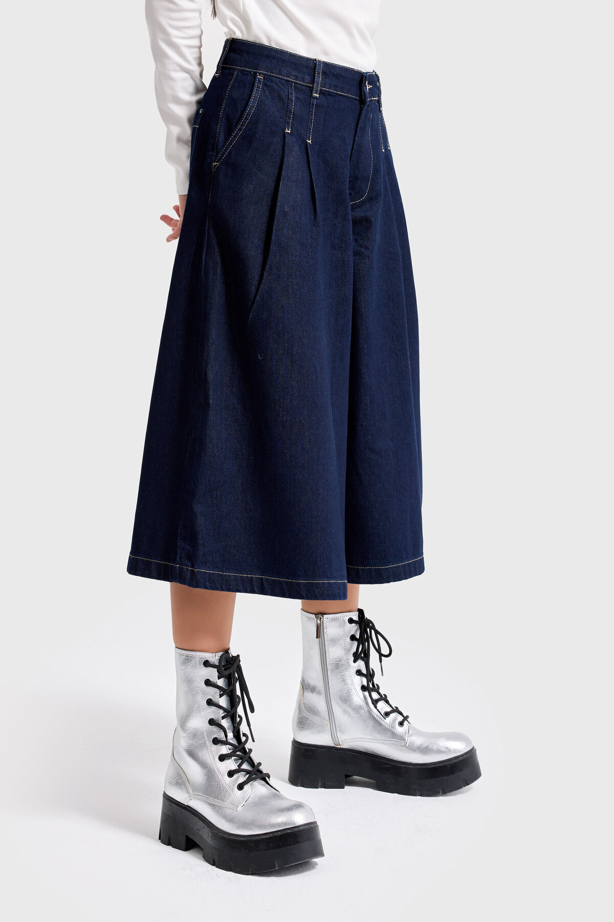 it's basic Dámské indigo kalhoty 7s6-50 Baggy Fit plisované dlouhé džínové be...