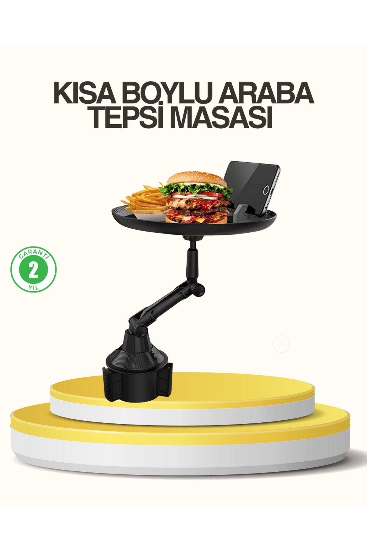 makay Araç Bardaklık Tepsisi 360° Dönebilen Kol Ayarlı Geniş Yemek Alanlı
