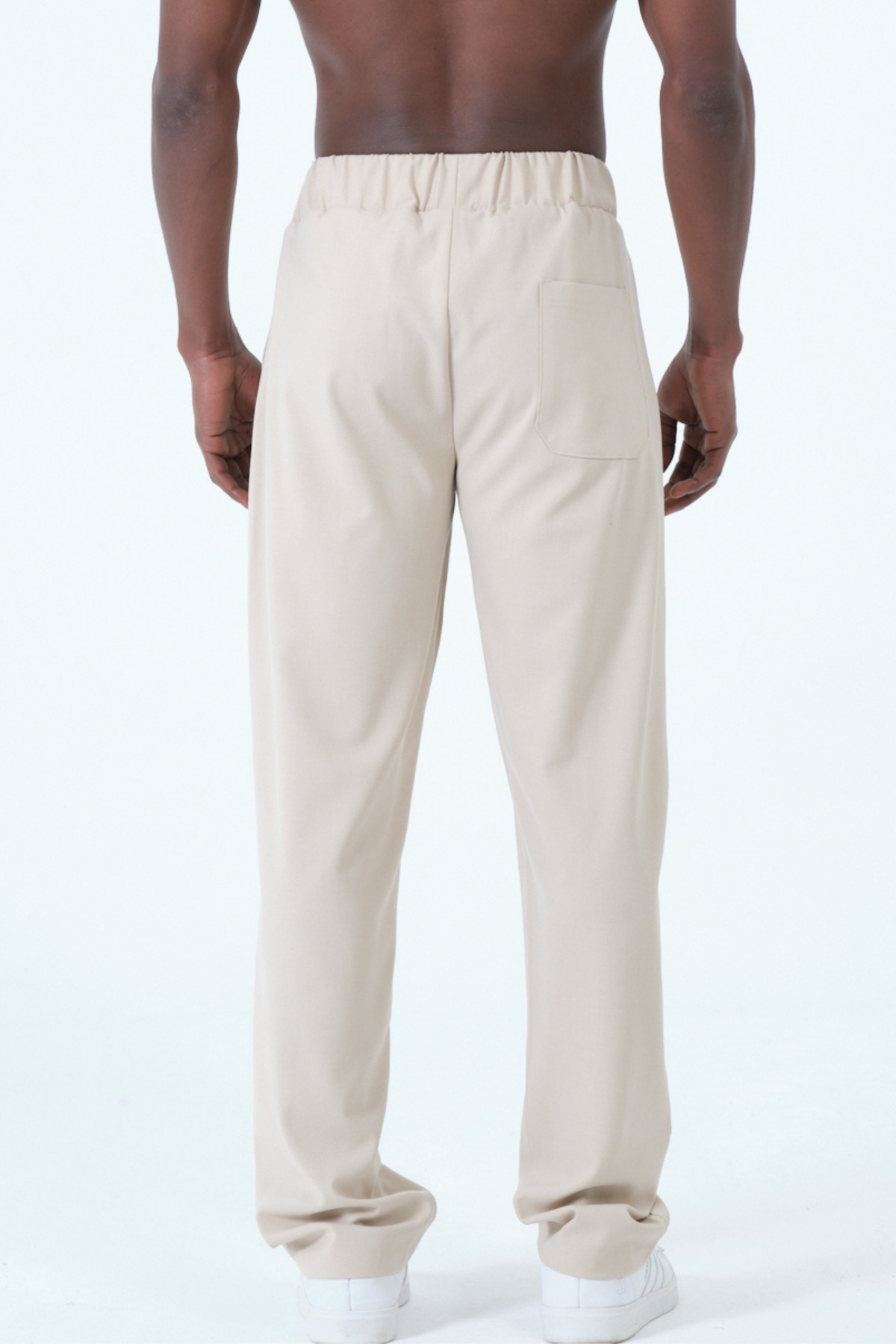 RELAXL Ofis Şıklığı Yalancı Düğme Geniş Paça Bej Baggy Kumaş Pantolon görsel 4