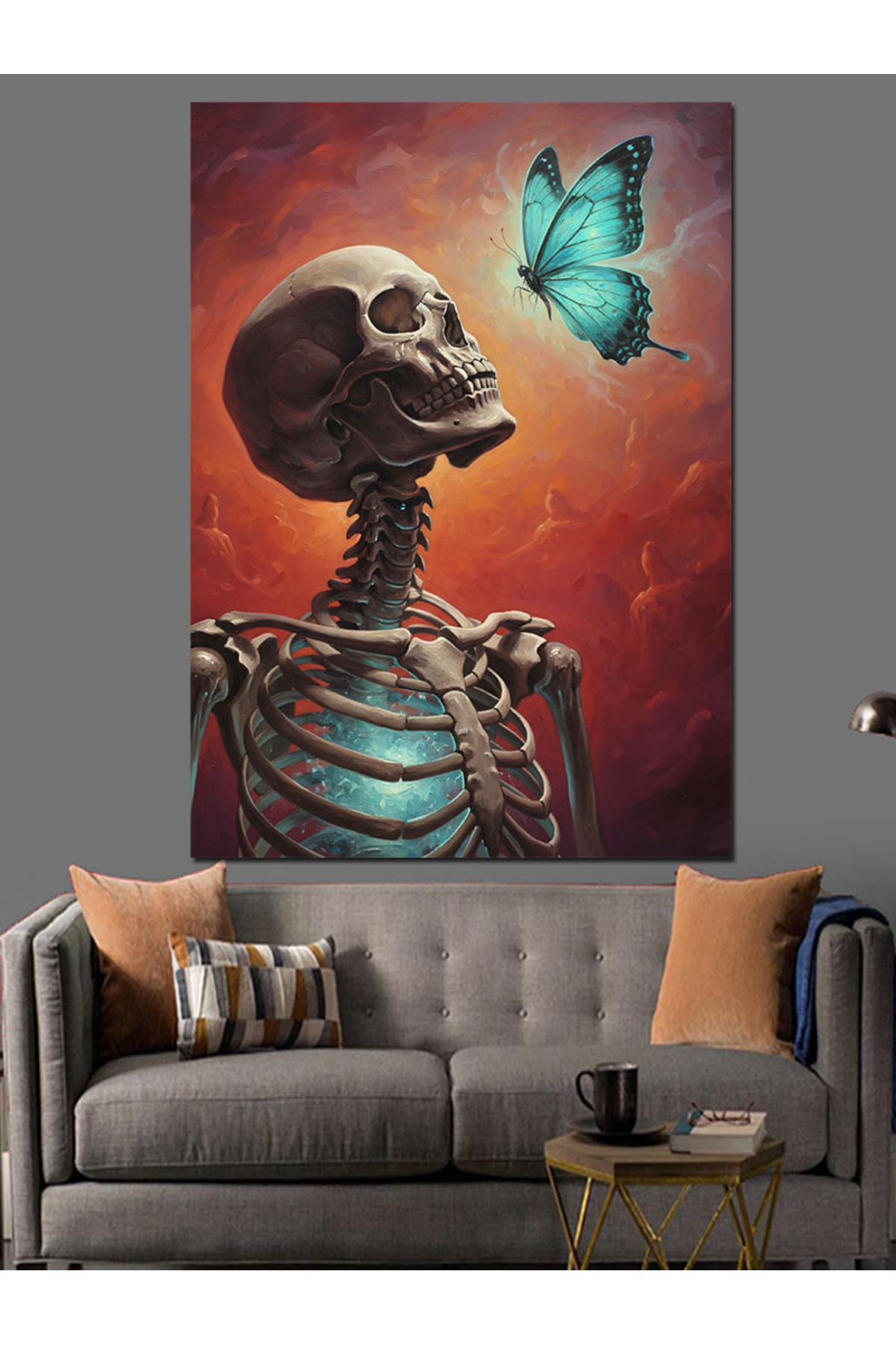 Kafatası Kelebekli Yüksek kaliteli yağlı boya dokulu Kanvas Canvas Tablo kanvas tablo canvas tablo