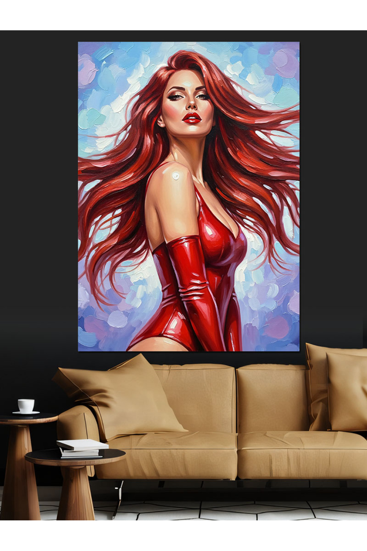 Kırmızı Elbiseli Yüksek kaliteli yağlı boya dokulu Kanvas Canvas Tablo kanvas tablo canvas tablo du