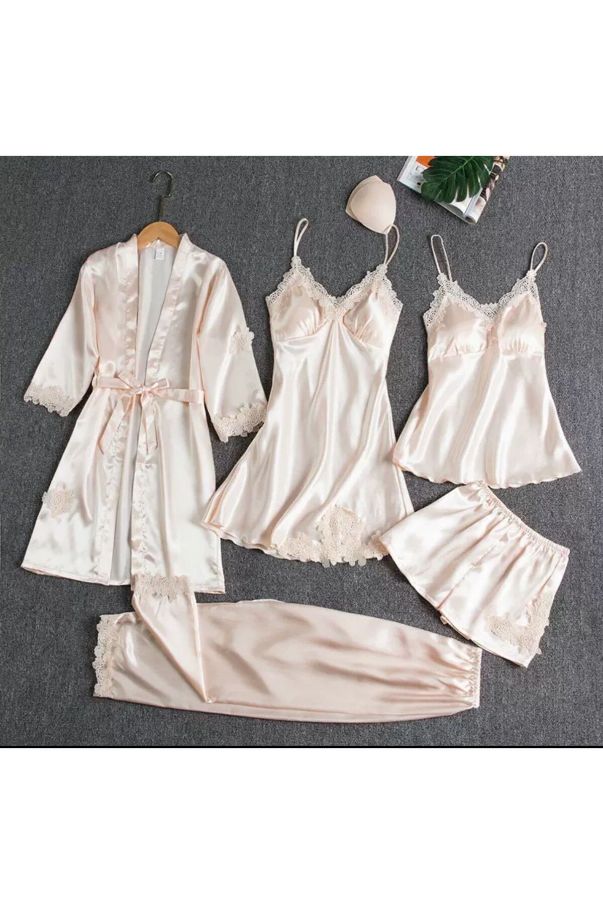 CERONİMO Kadın Saten Dantelli 5'li Gecelik Takımı