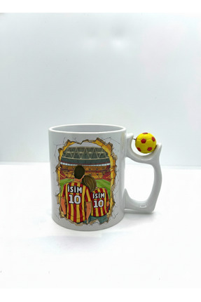 MRN Tasarım Sarı Kırmızı Futbol Toplu Sevgililere Özel Kupa Bardak Taraftar K...