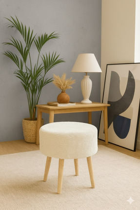 Yuems home Dekoratif puf koltuk teddy kumaş beyaz Balkon Mutfak Salon Ayak Uz...