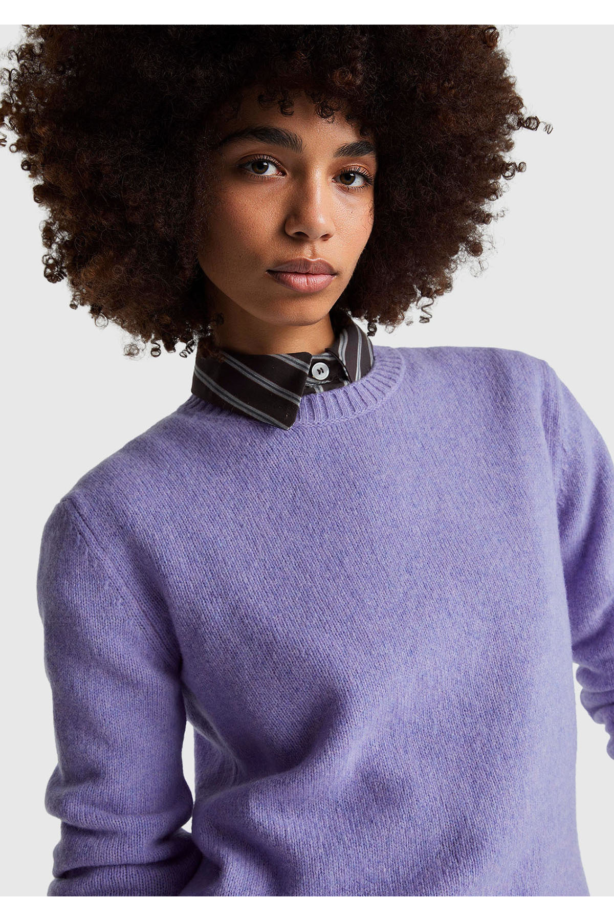 United Colors of Benetton  Kadın Koyu Lila Bisiklet Yaka Shetland Kazak - Görsel 6