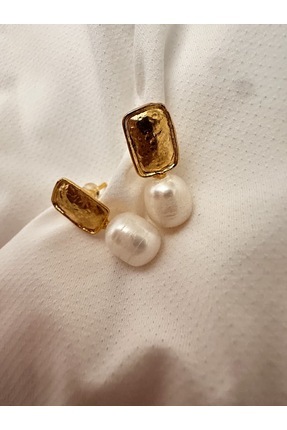 Les Contess Jewelry İncili Şık Minimal Altın Kaplama Küpe