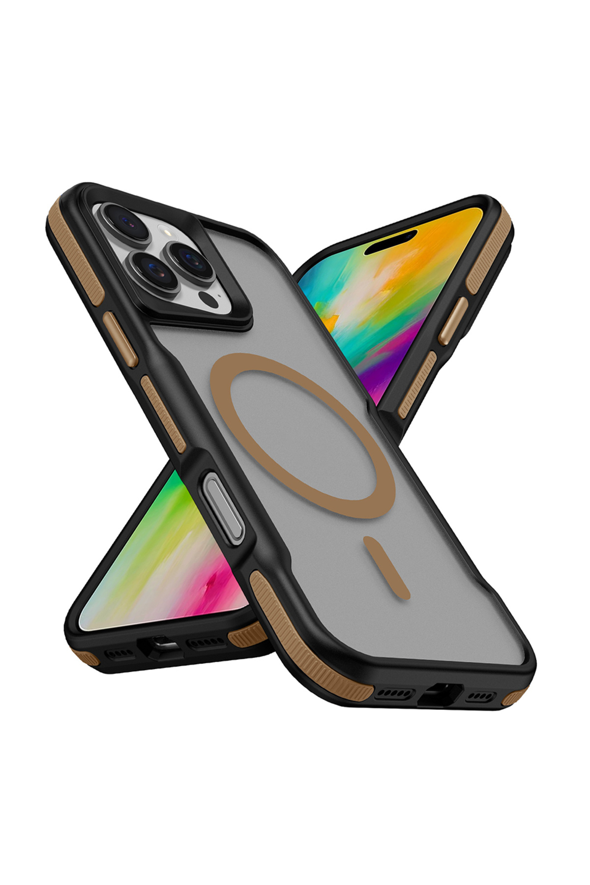 iPhone 16 Pro Uyumlu Magsafe Şarj Özellikli Renkli Kenar Airbag Şeritli MRSA Lamer Kapak-Titanyum-Go
