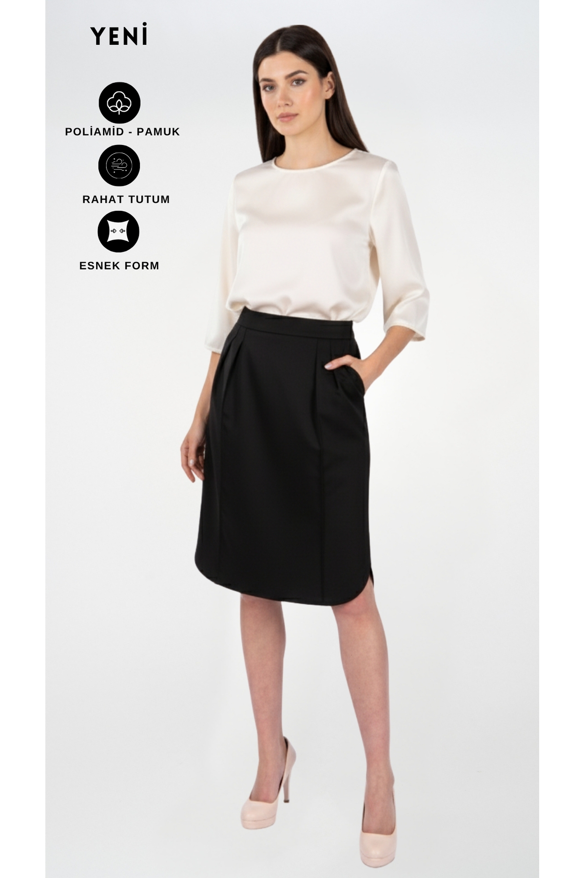 Women's Black Half Knee Length Skirt – Curve Fit | Flexible Form | Comfortable Attitude