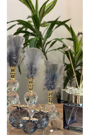 Kiri Dekoratif Kristal Cam Gri Premium Üçlü Set