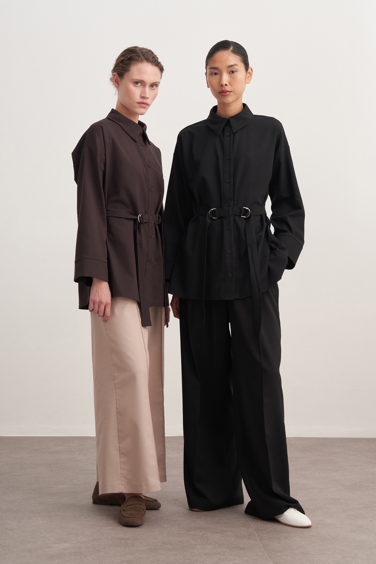 ebu prive  Kadın Gabardin Kemerli Gömlek Kahve - Görsel 6