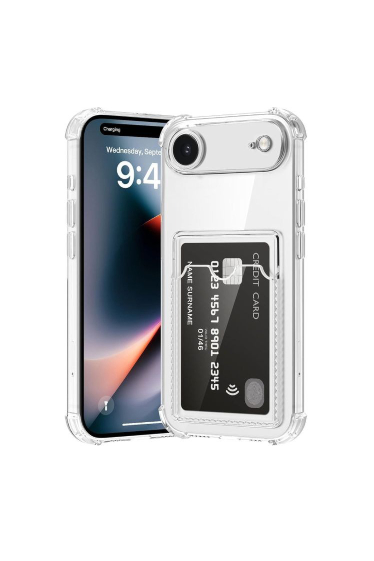 Apple iPhone 17 Air Kapak Kamera Korumalı Kartlıklı Darbe Emici Özellikli Şeffaf Silikon Kılıf