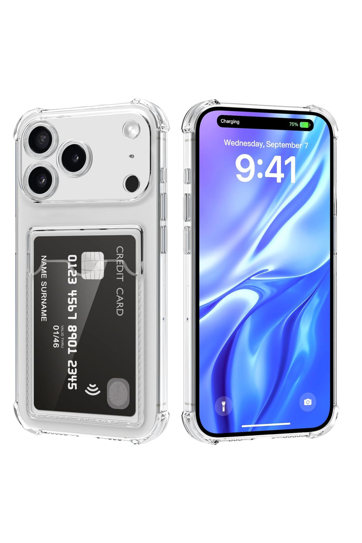 Apple iPhone 17 Pro Kapak Kamera Korumalı Kartlıklı Darbe Emici Özellikli Şeffaf Silikon Kılıf