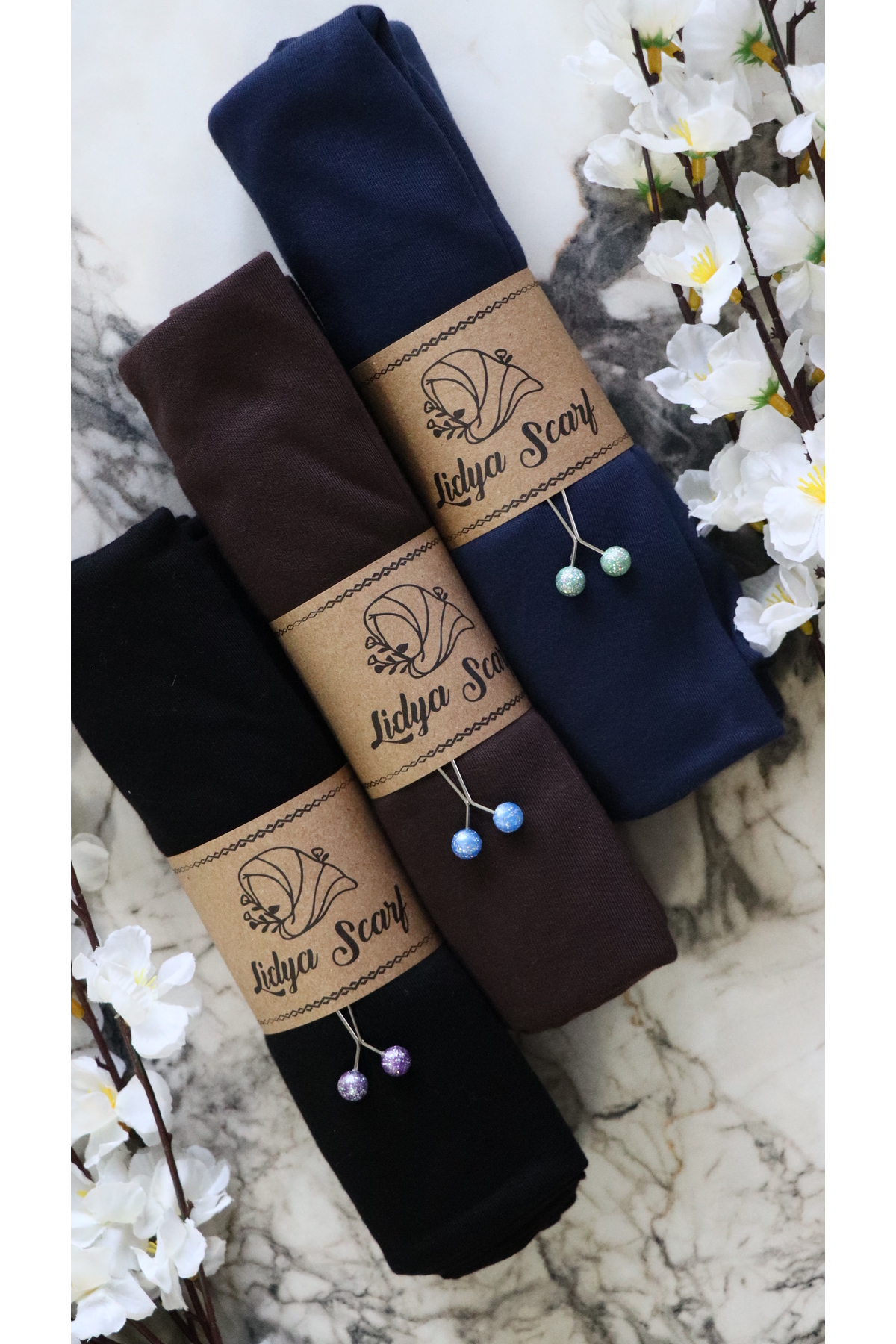 Soft Textured Jersey Combed Cotton Shawl Set Shawl Clip with Gift (BLACK BITTER BROWN NAVY BLUE)