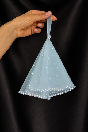 Leyli Kına Boncuk İşlemeli Şeritli MAVİ Gelin Halay Mendili BRİDE NEDİME KINE...