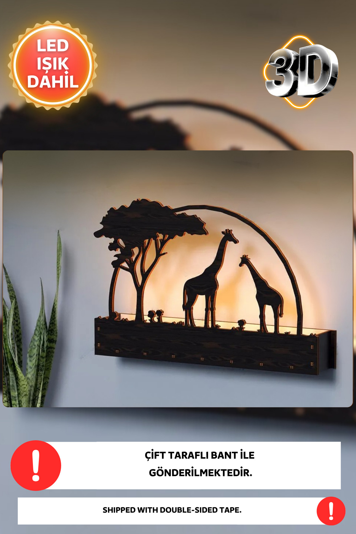 Dekorvin 3D Zürafa Arizona Ormanı Gece Lambası Bebek Çocuk Odası Duvar Dekorasyonu Aydınlatma Ahşap Lamba fotoğrafı 2 (önizleme)