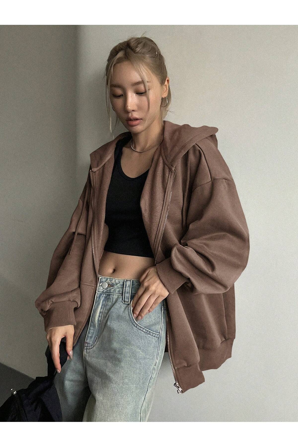 MONFİ  FERMUARLI KAPŞONLU HIRKA - Görsel 4