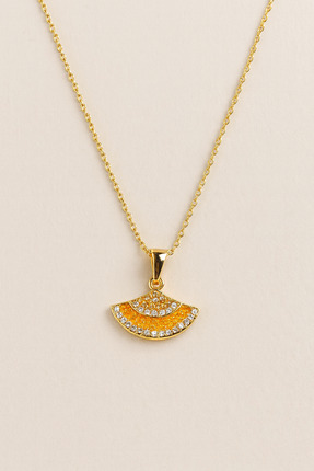 EG JEWELRY Gold Fan Model Taşlı Kolye – Paslanmaz Çelik 316L