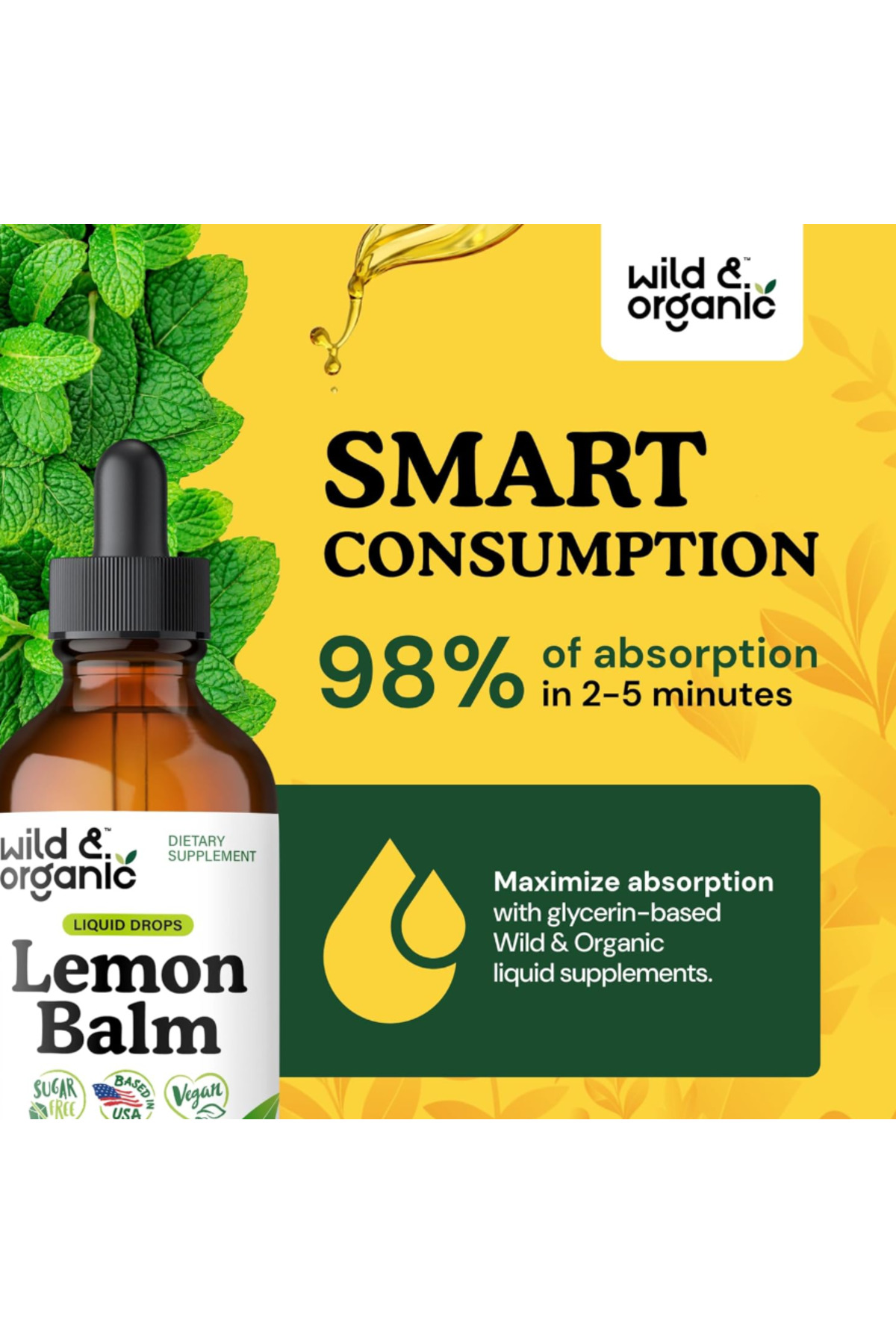 サプリメント lumidon Wild & Organic Lemon Balm Tincture Mood Support Melissa Lemon Balm