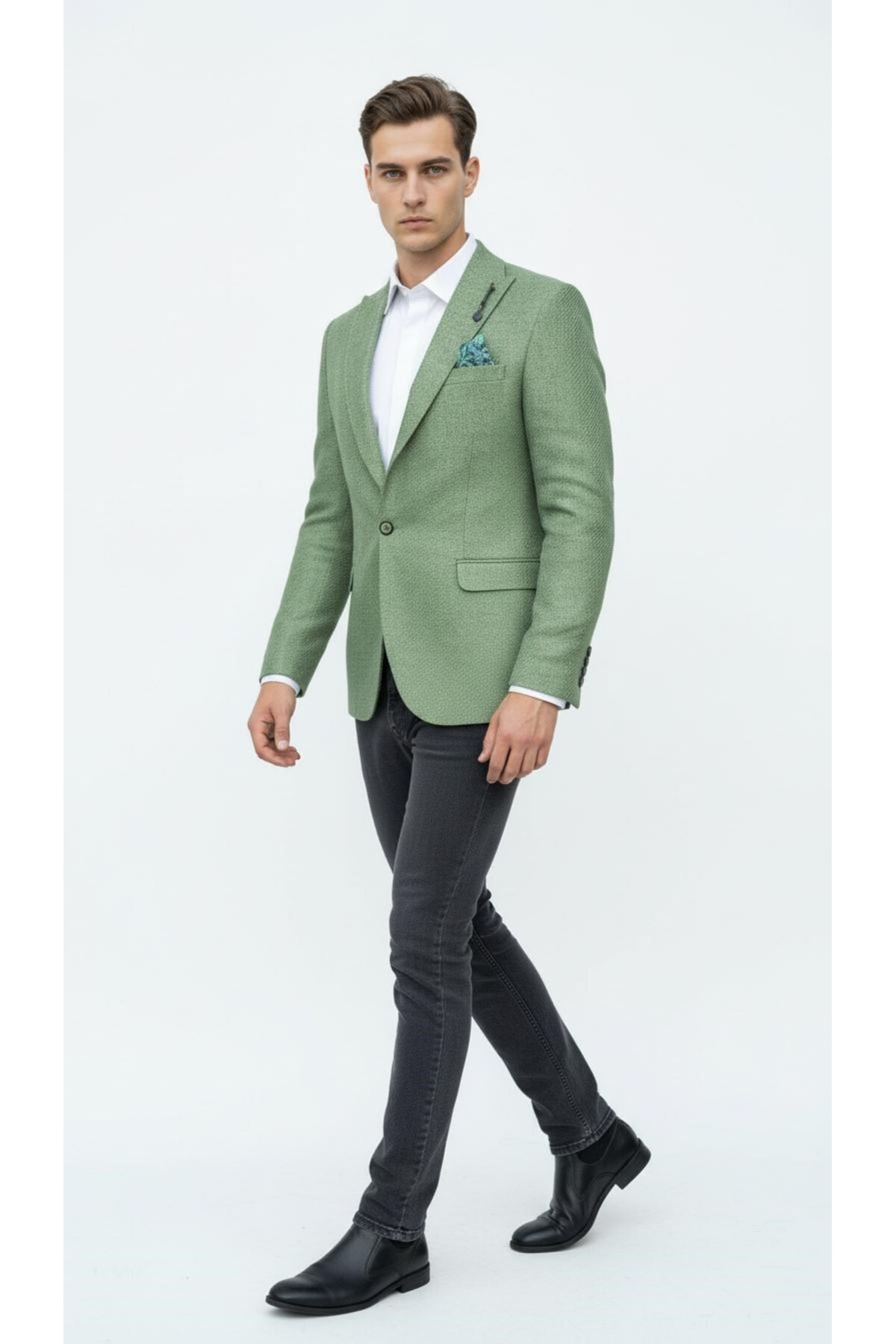 Plus Scorpion  Erkek Dokulu Kumaş Slim Fit Blazer Ceket – Şık Modern Kesim Tek Düğmeli - Görsel 5