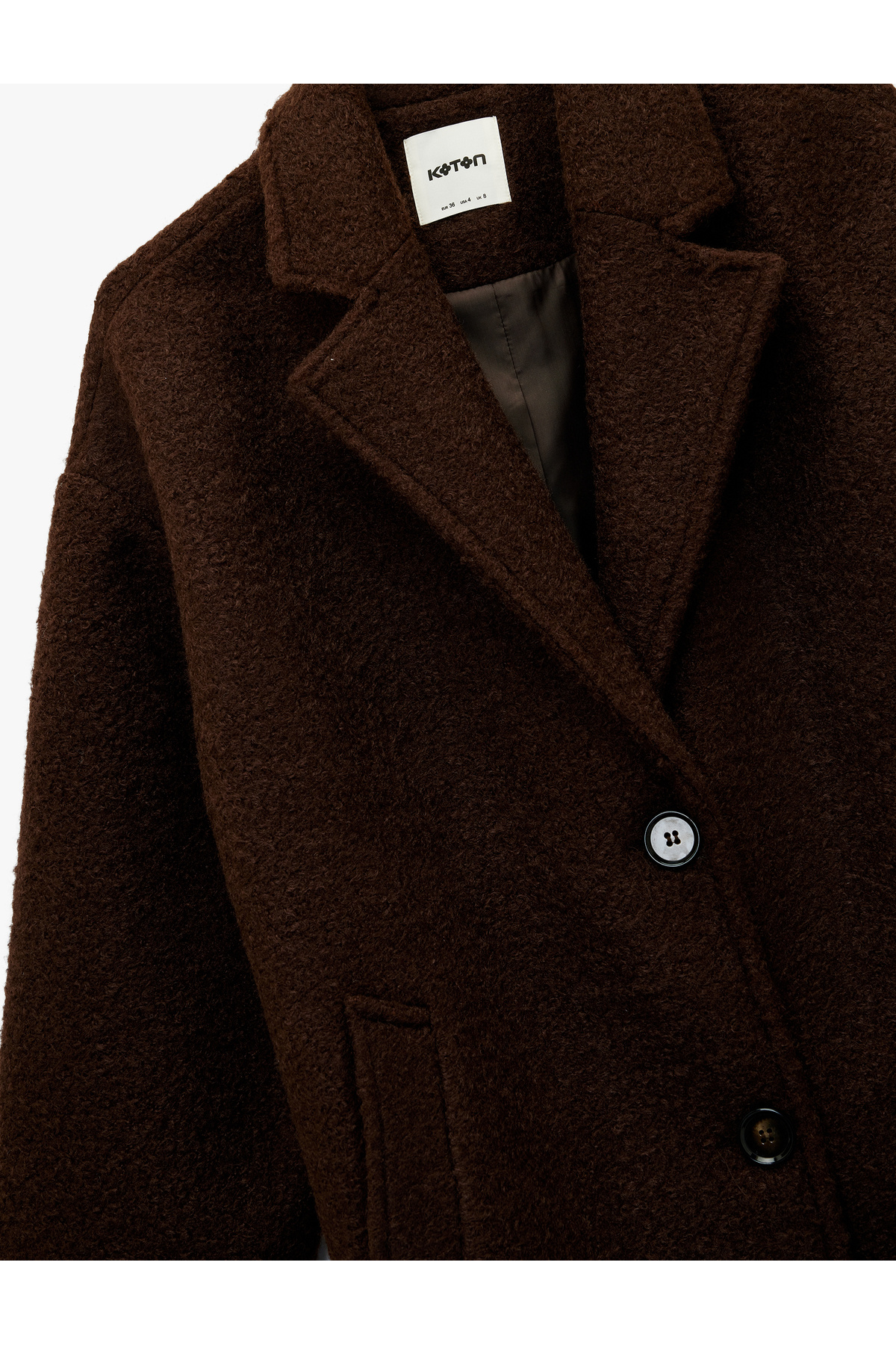 Koton  X Melis Ağazat - Uzun Kollu Düğmeli Cepli Buklet Kaban - Görsel 3