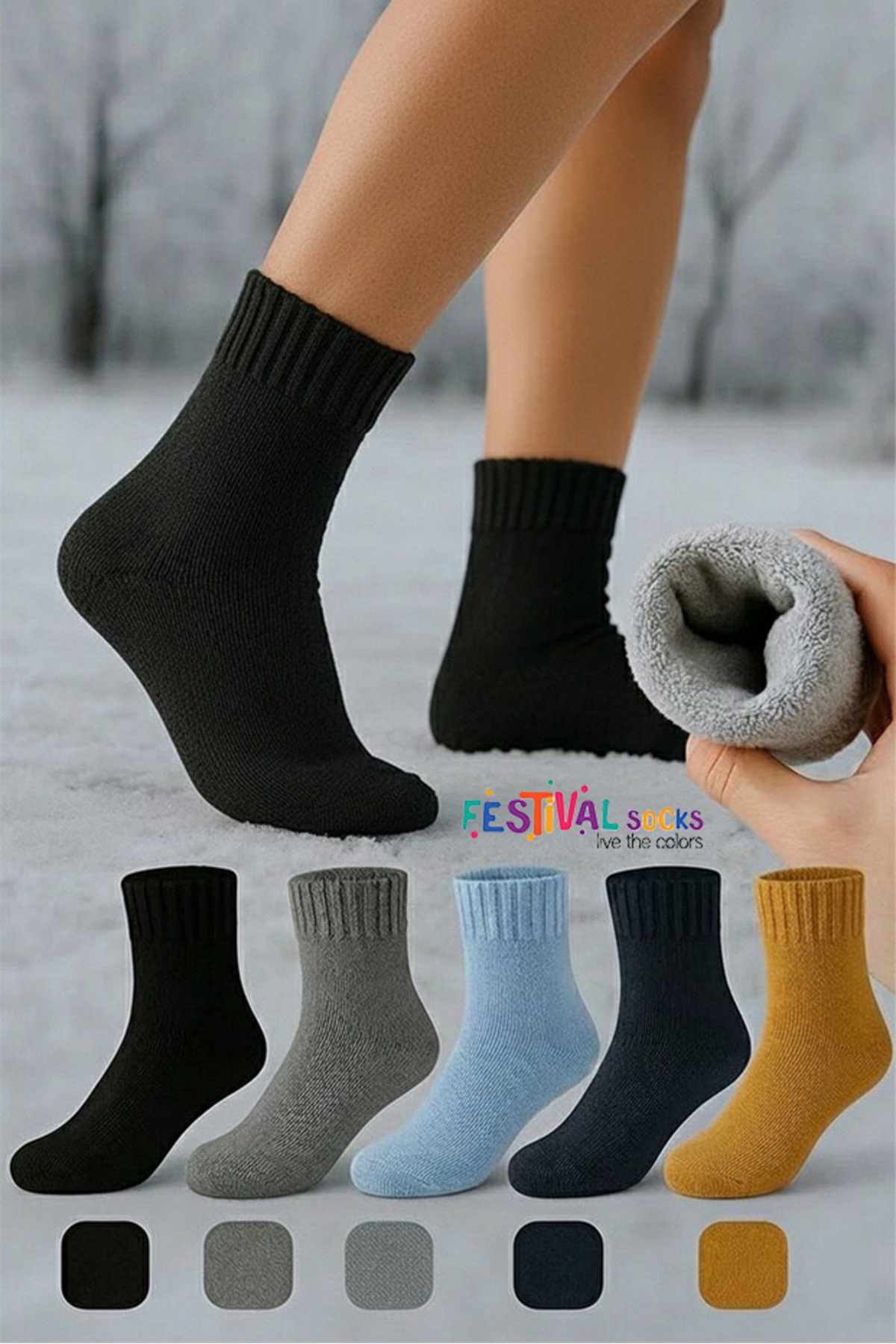 Winter Towel Thermal Socks Set Mixed Color 3 Pairs