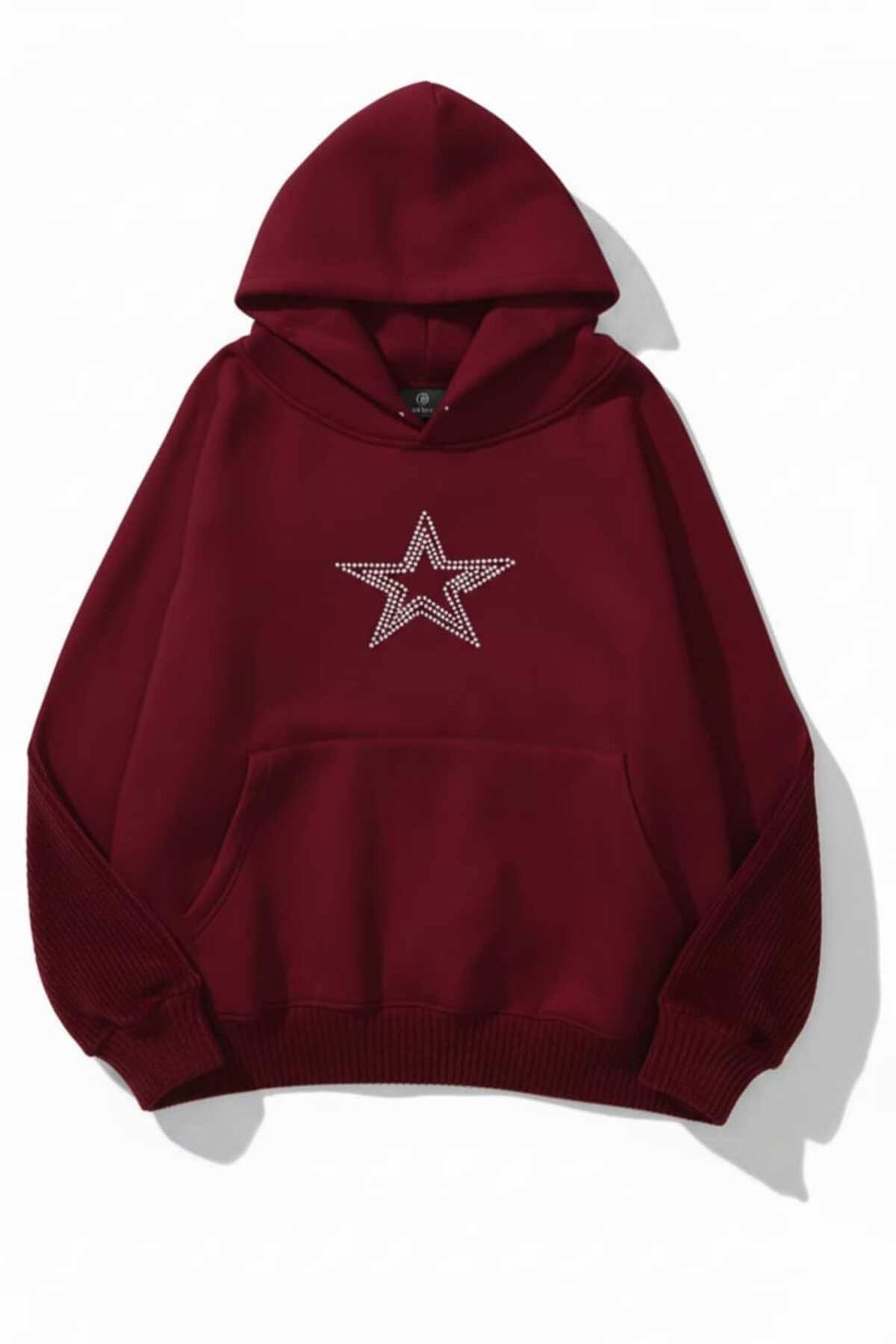 COHERENT Unisex Erkek/Kadın YILDIZ Renkli TAŞ BASKILI Pamuklu Oversize Kapüşonlu Sweatshirt