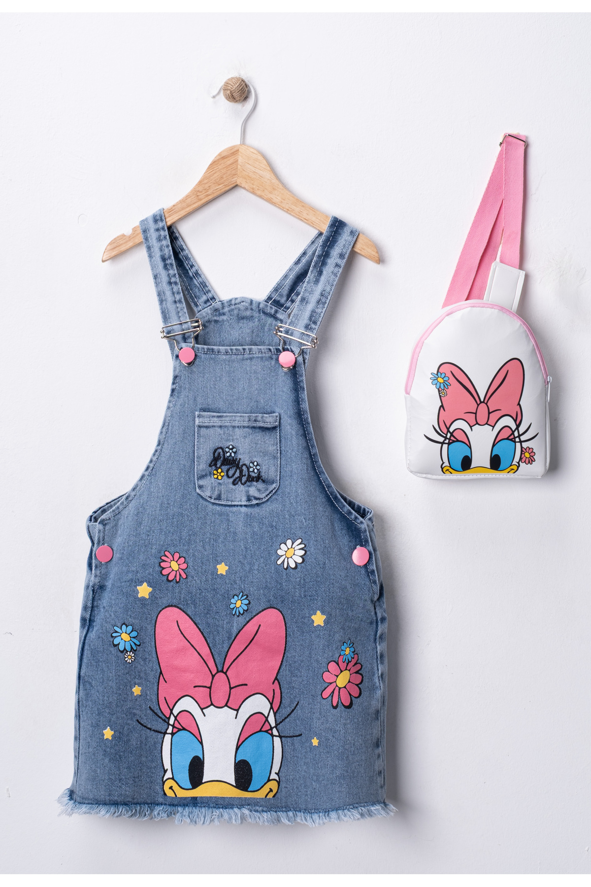 FURYATEX Kız Çocuk Kot Jile Salopet Elbise | Sevimli Ördek Tasarımlı Denim Model – Çanta Hediyeli fotoğrafı 5 (önizleme)