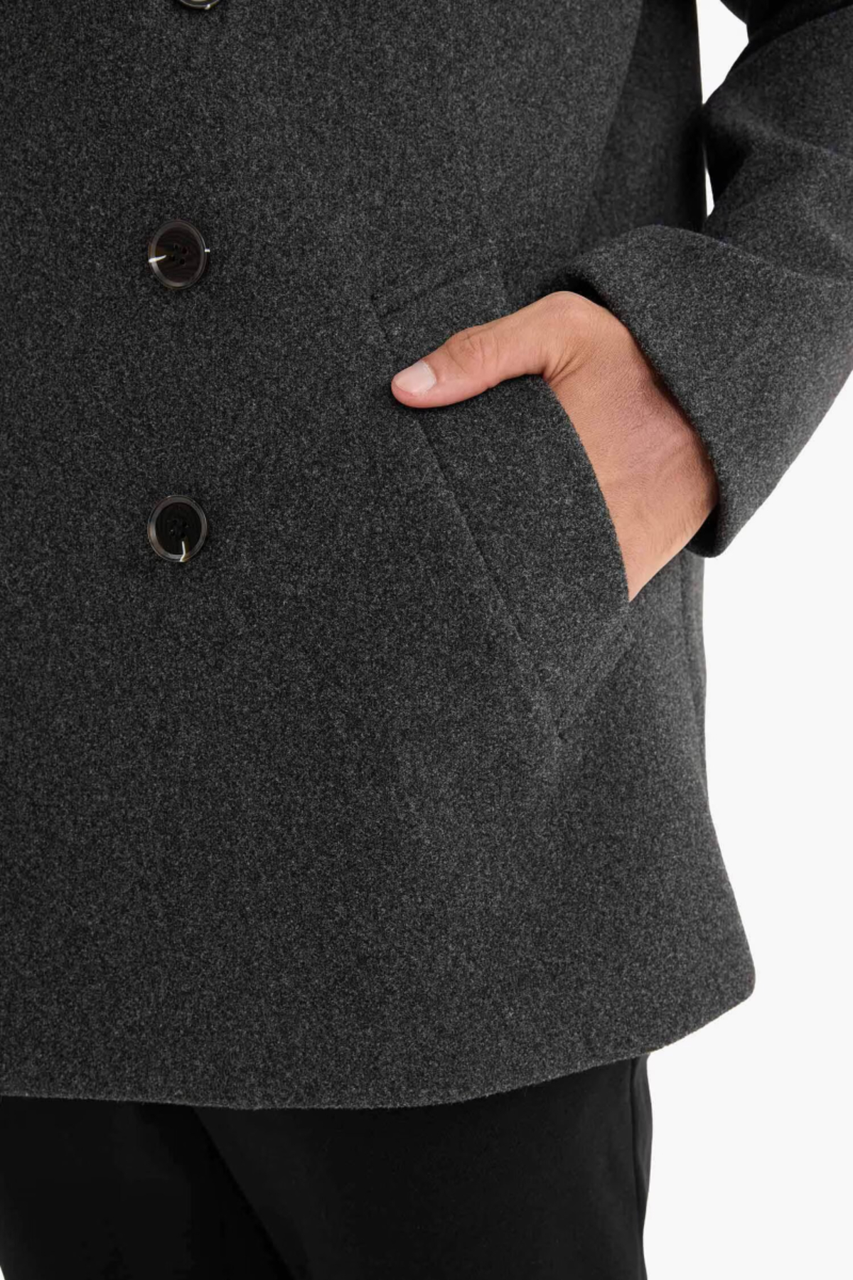 DeFacto Sıcak Tutan Slim Fit Dar Kesim Düğmeli Cepli Astarlı Kaşe Kaban Parka D1521AX25WN görsel 4
