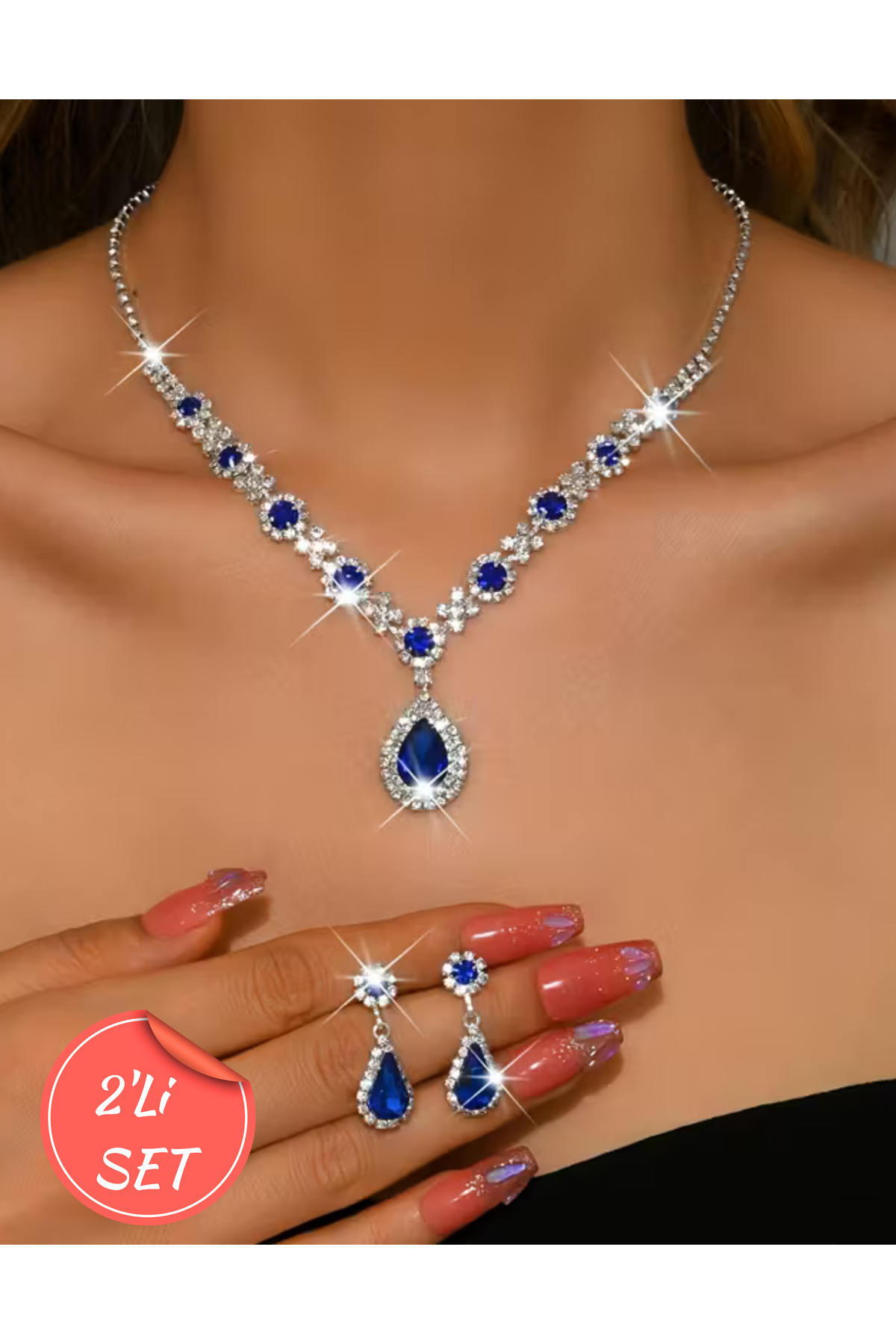 Silver Plated Crystal Gemstone Knit Flower Model Jewelry Set - Wedding Engagement Gift Jewelry Set