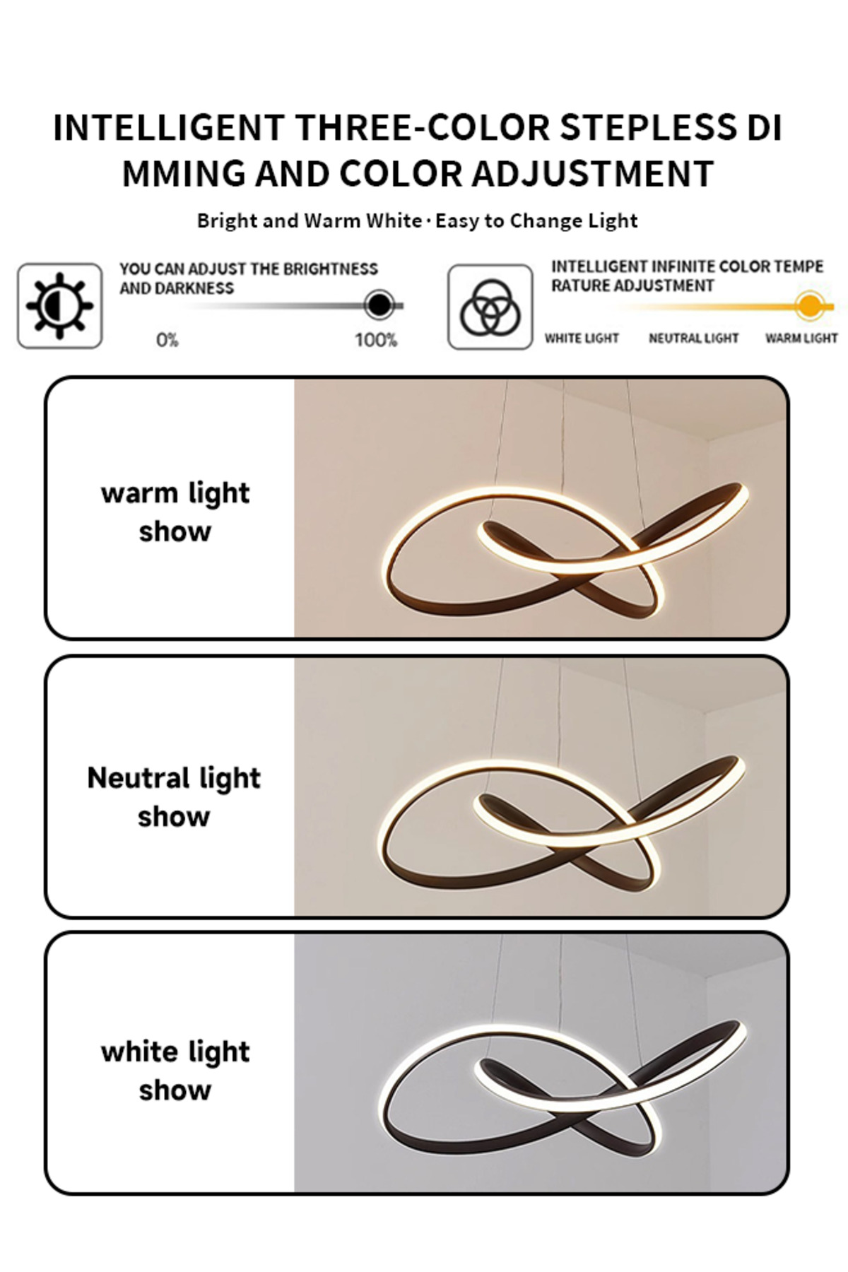 ثريا معلقة LED بتصميم لا نهائي أسود، مودرن لغرفة ا...