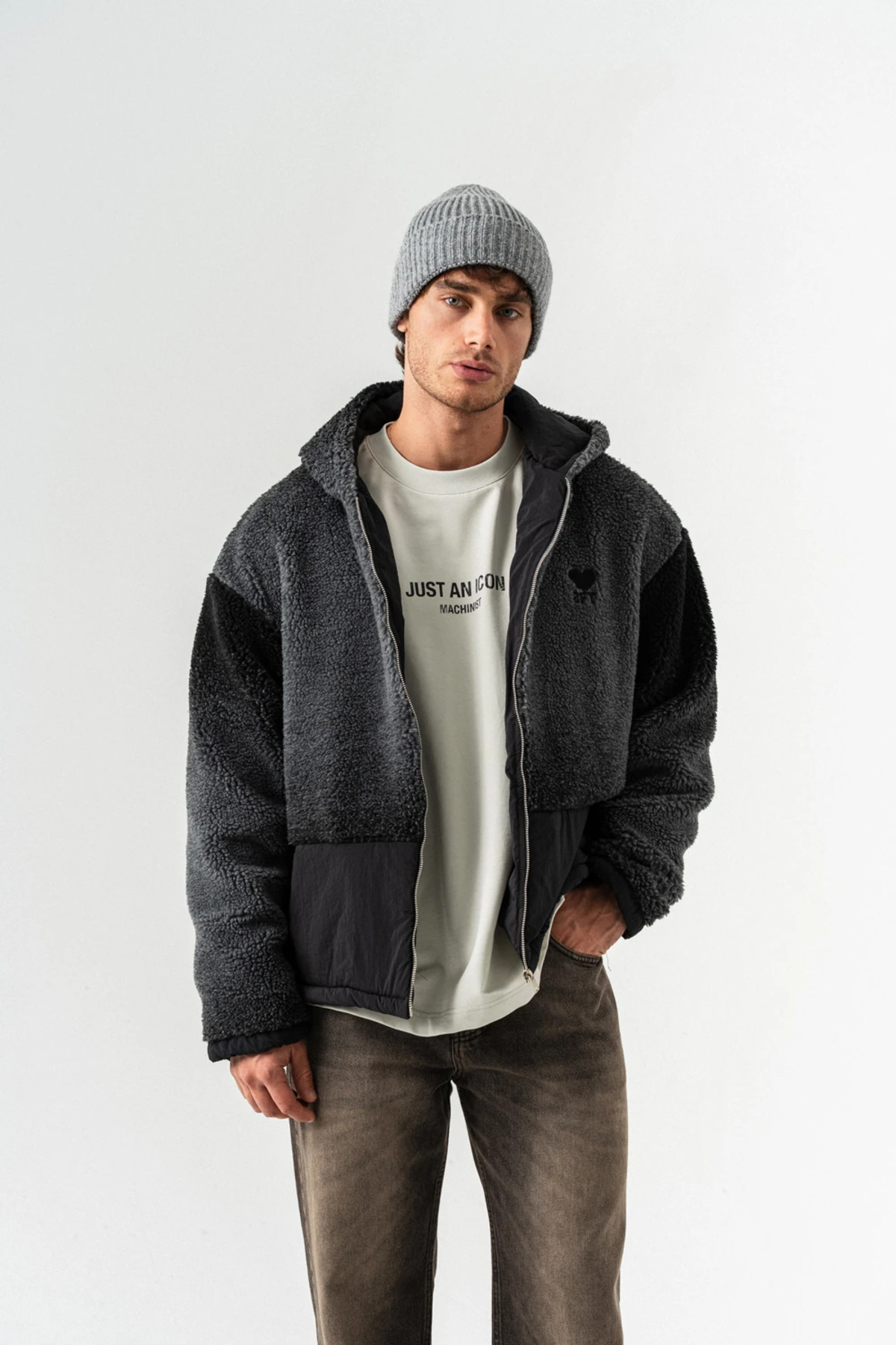 Grayscale Fermuarlı Polar Mont — مشکی 8258 — تصویر 4 از 7