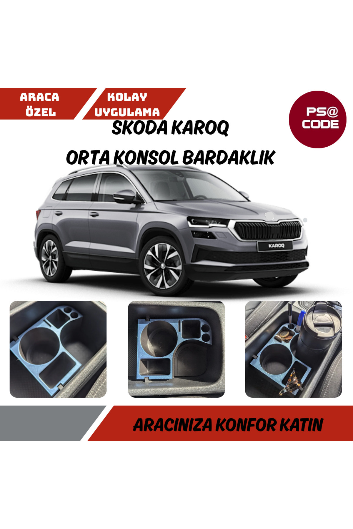 psa code Skoda Karoq Orta Konsol Bardaklık-Organizer-Düzenleyici