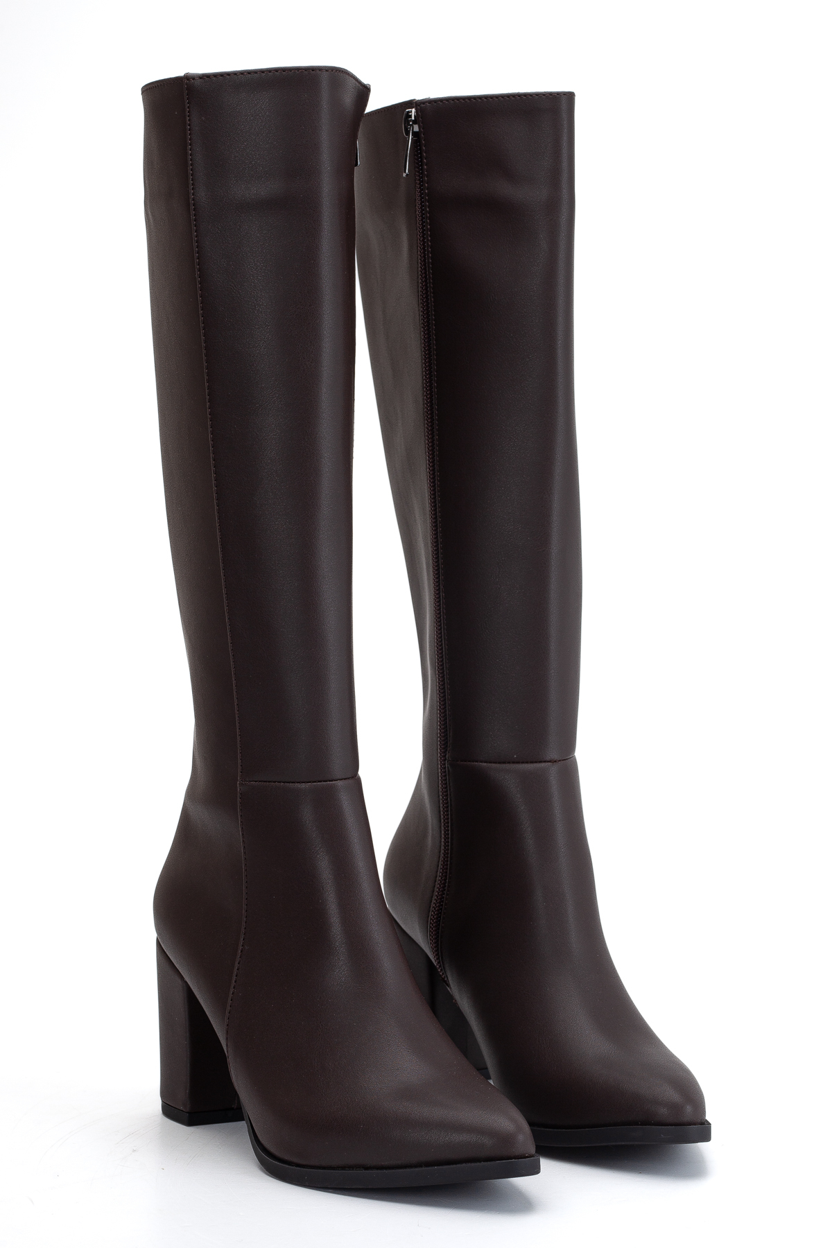 LİLLA  Kadın Sivri Burun 8 cm Kalın Topuklu Diz Altı Kahverengi Çizme - Görsel 6