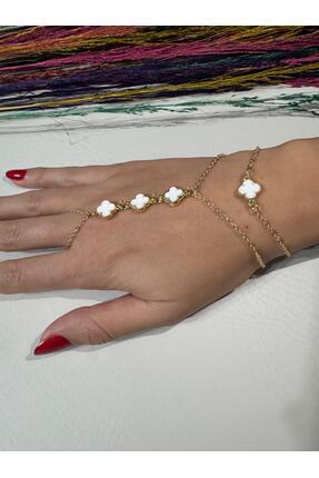 Aymerim Beyaz Yonca Detaylı Şahmeran,Bileklik Set