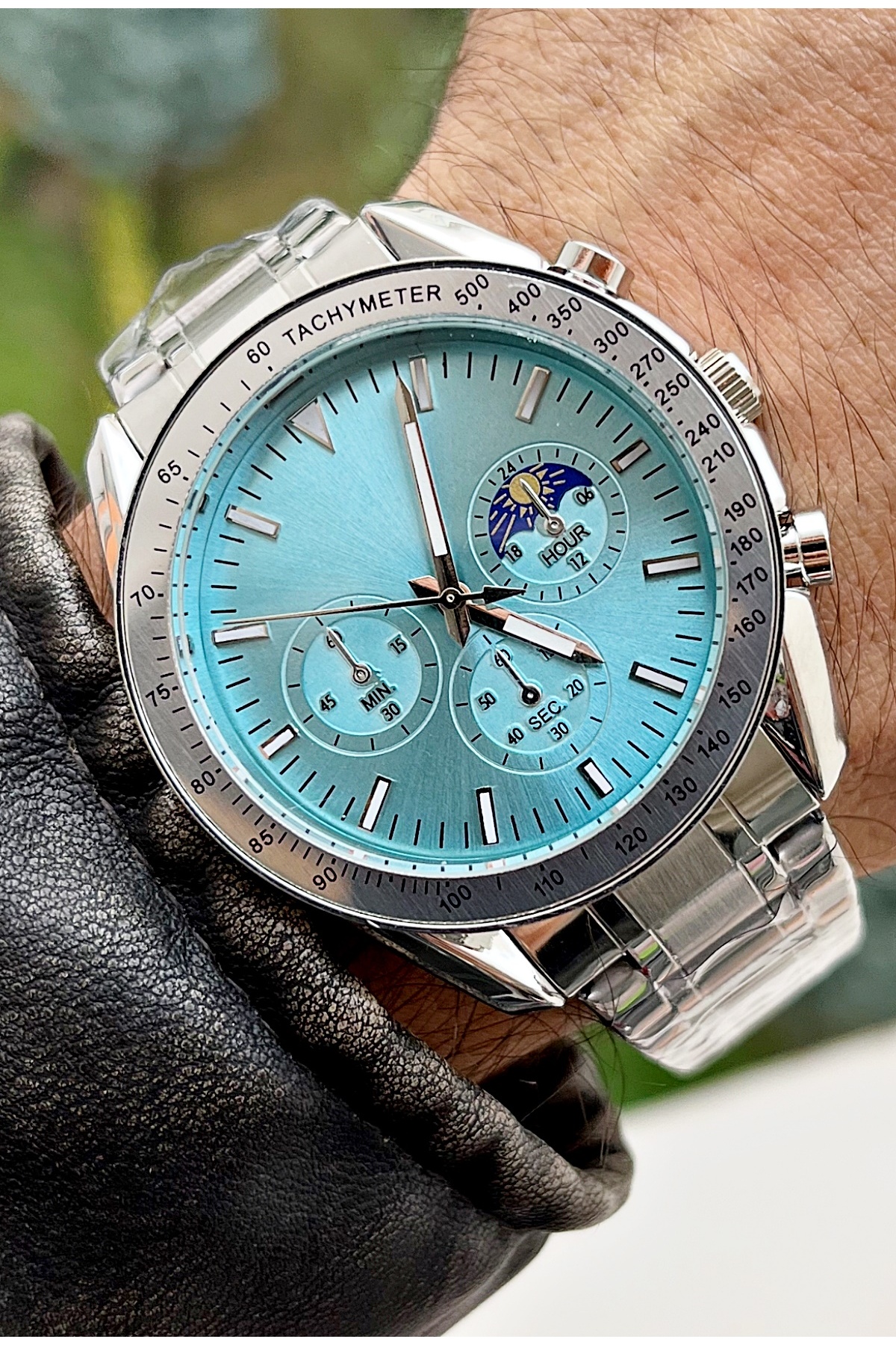 ساعت مچی مردانه بند فولادی با صفحه زرد ۴۲ میلی‌متری + جعبه ساعت