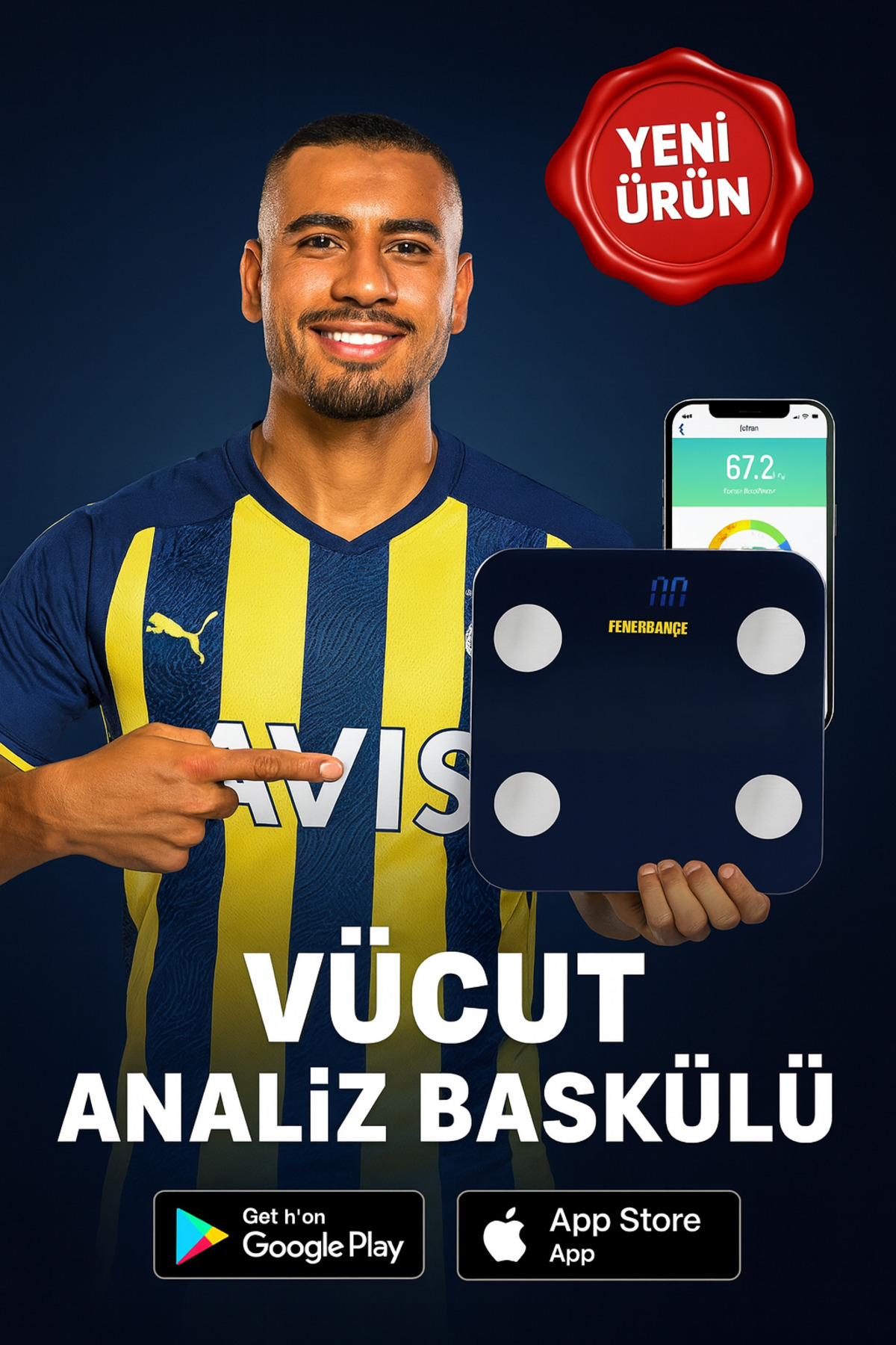 Fenerbahçe Lisanslı Bandrollü Raporlu Detaylı Vücut Analiz Baskülü max:180 kg