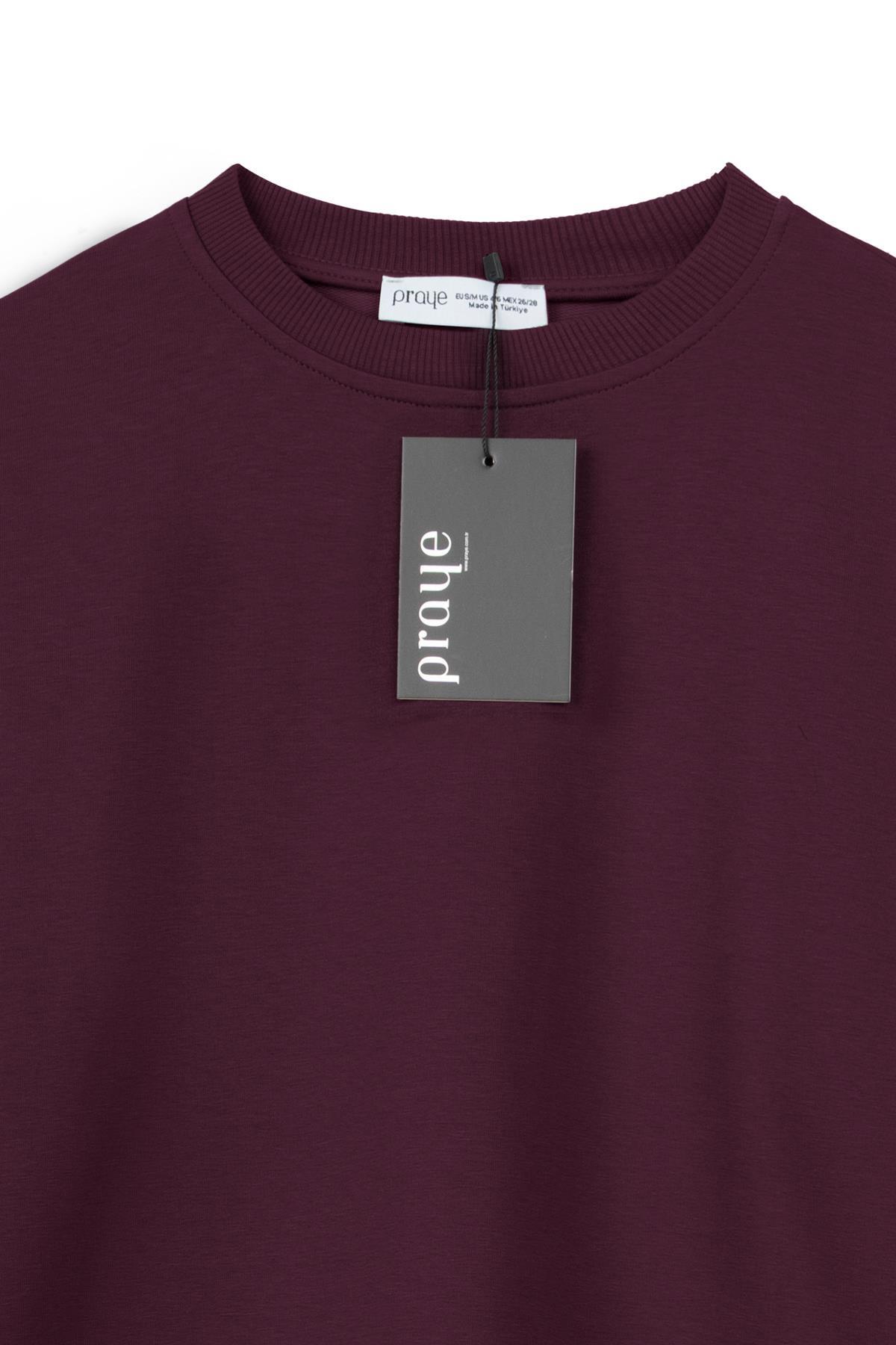 praye  Kolu Katlı Sweat Bordo - Görsel 3