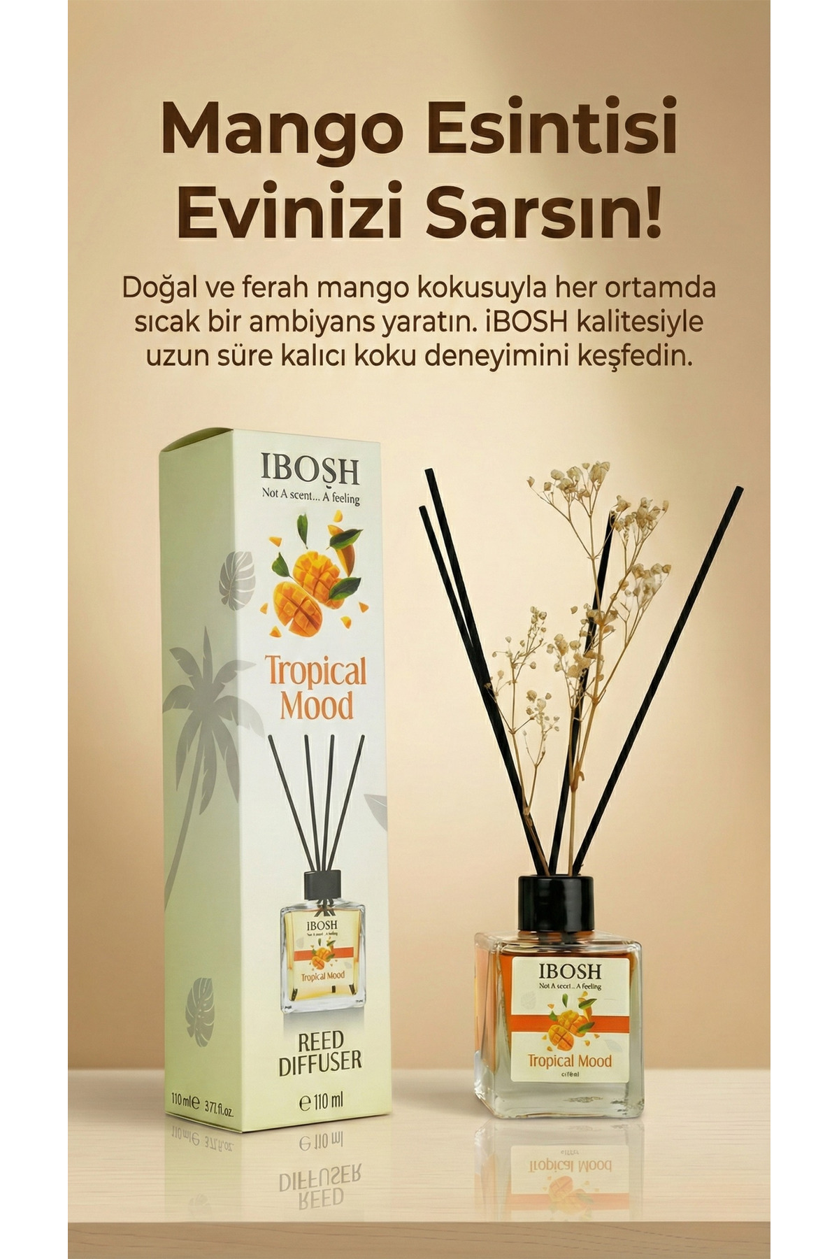IBOSH Tropical Mood Mango Çubuklu Oda Kokusu – 110 ml – Dekoratif Tasarım Difüzör