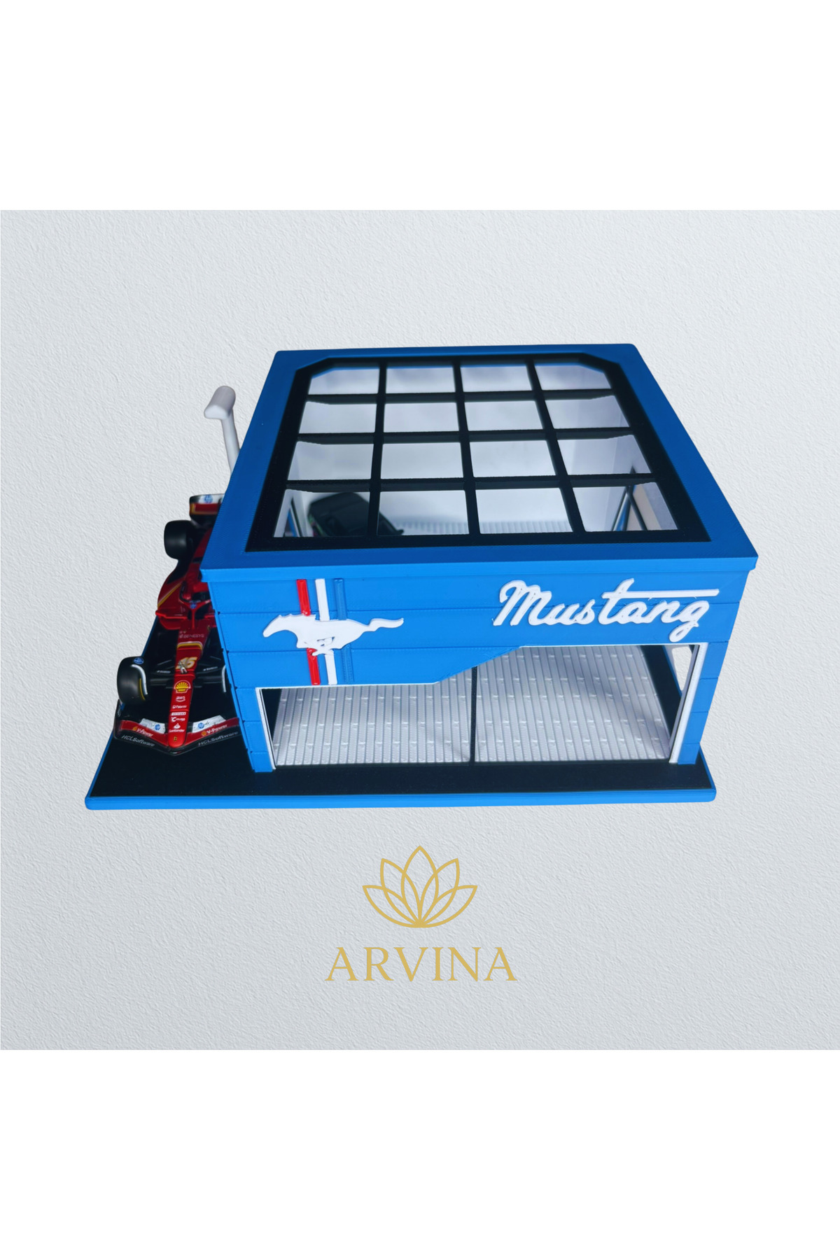 Arvina Atelier Mustang Büyük Showroom | Koleksiyon Garajı | Parlak Logo | 1:64 Ölçek (Araçlar Dahil Değil)